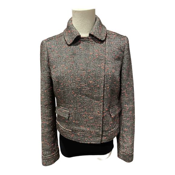 J. Crew Tweed Cropped Moto Jacket Blazer Black White Orange Asymmetric size 4 - Picture 5 of 16